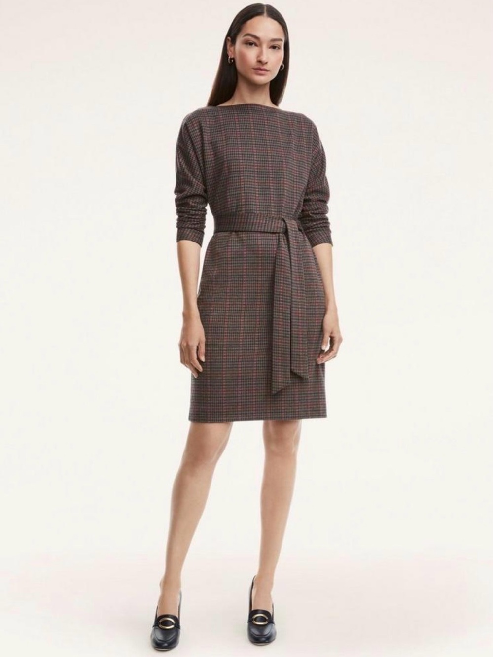 Brooks Brothers Interlock Boatneck Sheath Dress Brown Red Navy Glen Plaid Size 6